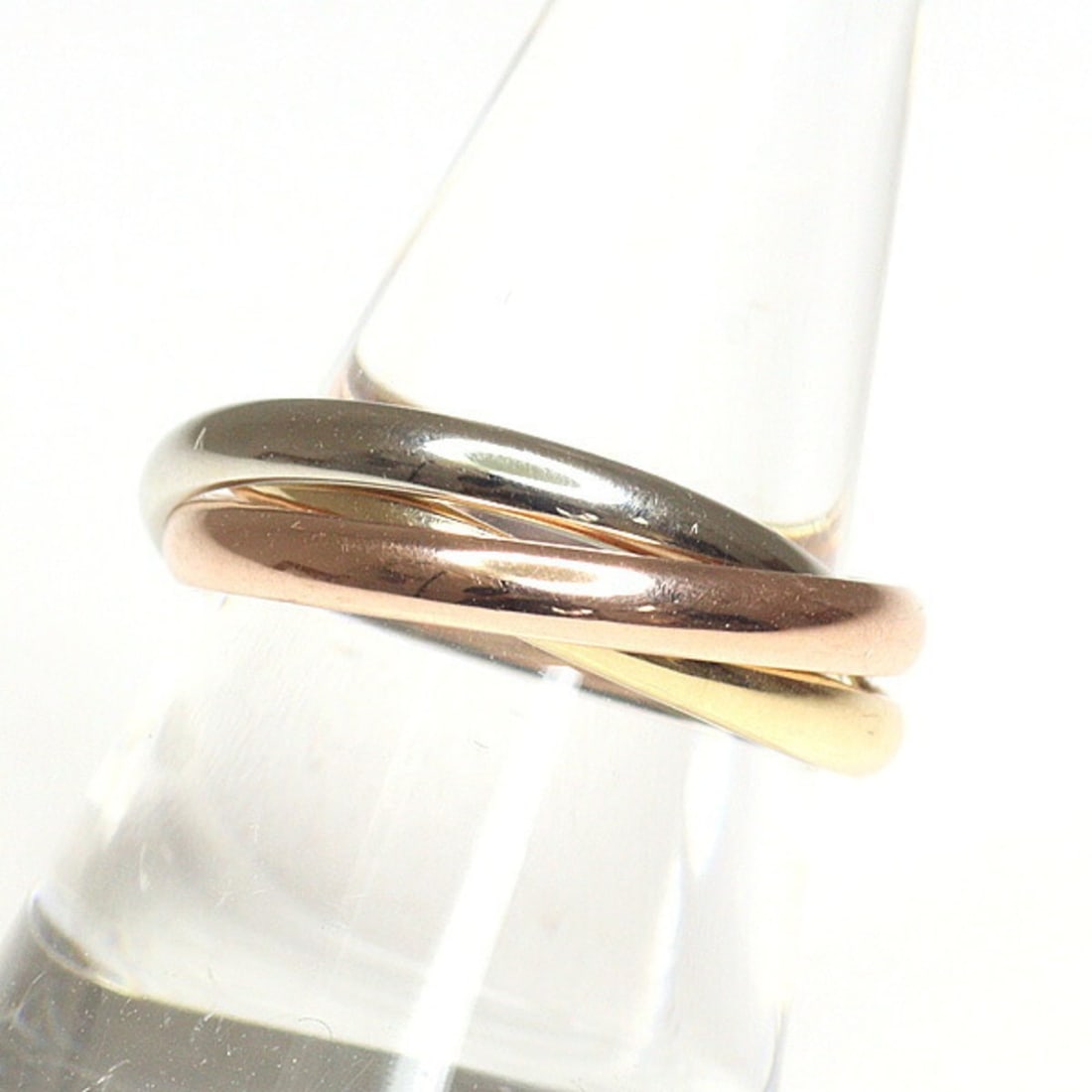 Cartier Trinity Ring, Three Gold, Size #52 (Actual 10.5), 750/WG/YG/PG, Refinished.
