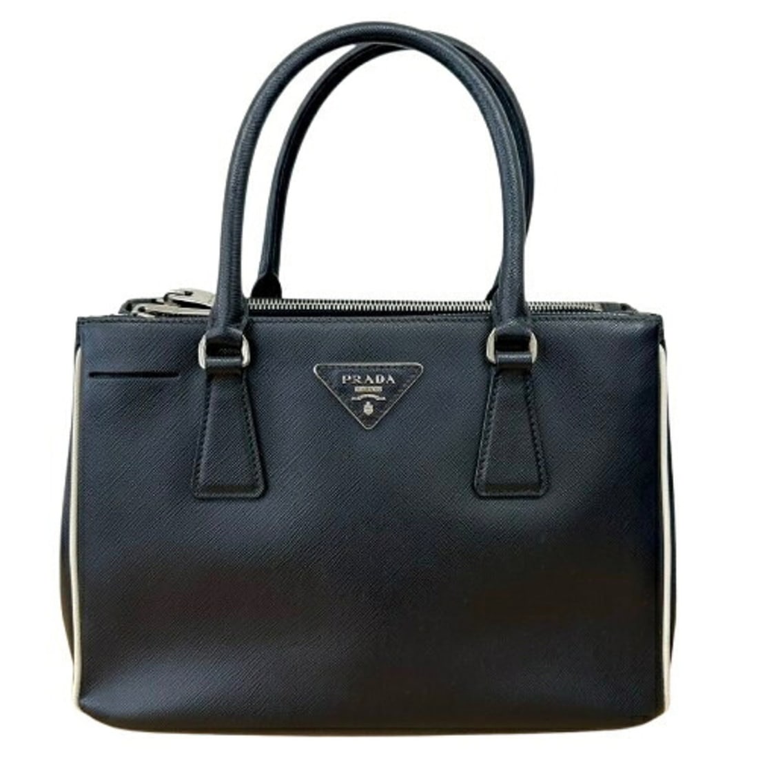 PRADA Saffiano Galleria Black Handbag/Shoulder Bag, Leather, Women's