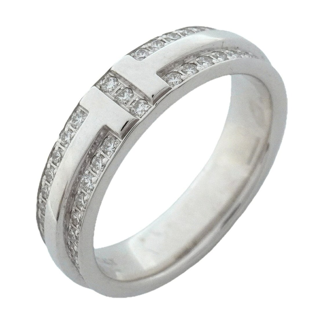 Tiffany & Co. T Narrow Ring, 18K White Gold, Diamond, Size 6.5, Women's