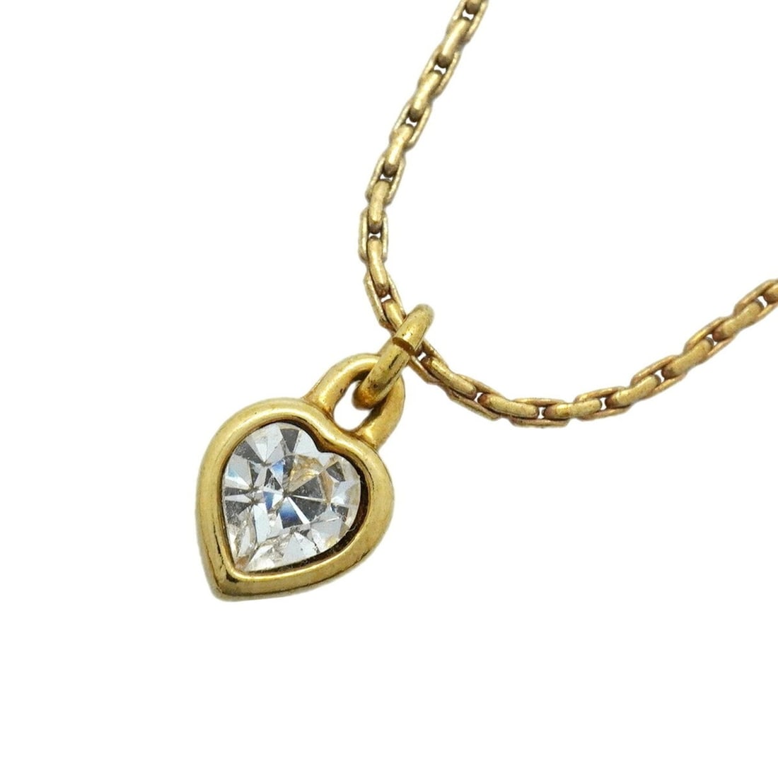 Christian Dior Necklace, Heart Motif, GP Plated, Rhinestone, Gold, Women's