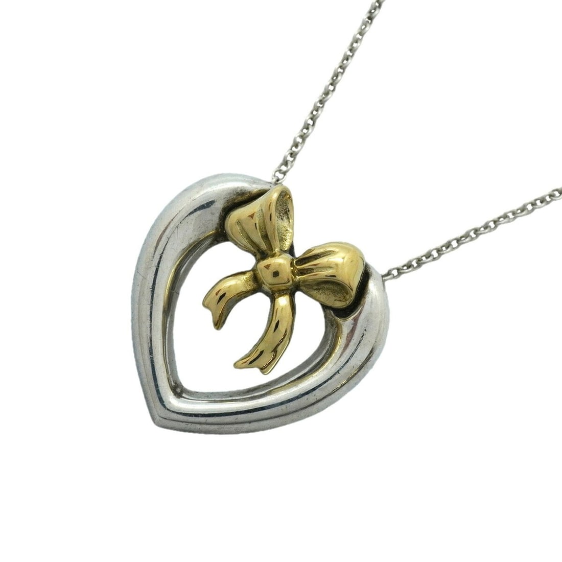 Tiffany & Co. Necklace, Heart Ribbon Design, 18K Yellow Gold (KYG), Sterling Silver (925), Women's