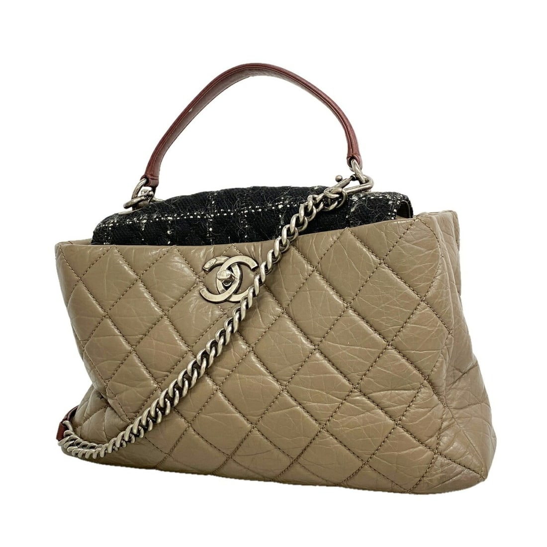 Chanel Portobello Leather Tweed Brown 2-Way Handbag with Chain Shoulder Strap - Women's: --- Catalog ---Category: SizeSize (HxWxD): 24cm x 35.5cm x 11.5cm / 9.44'' x 13.97'' x 4.52''Category: DesignType: HandbagColor: BrownGender: WomenMaterial: Leather , Tweed Hardware Color: SilverCateg