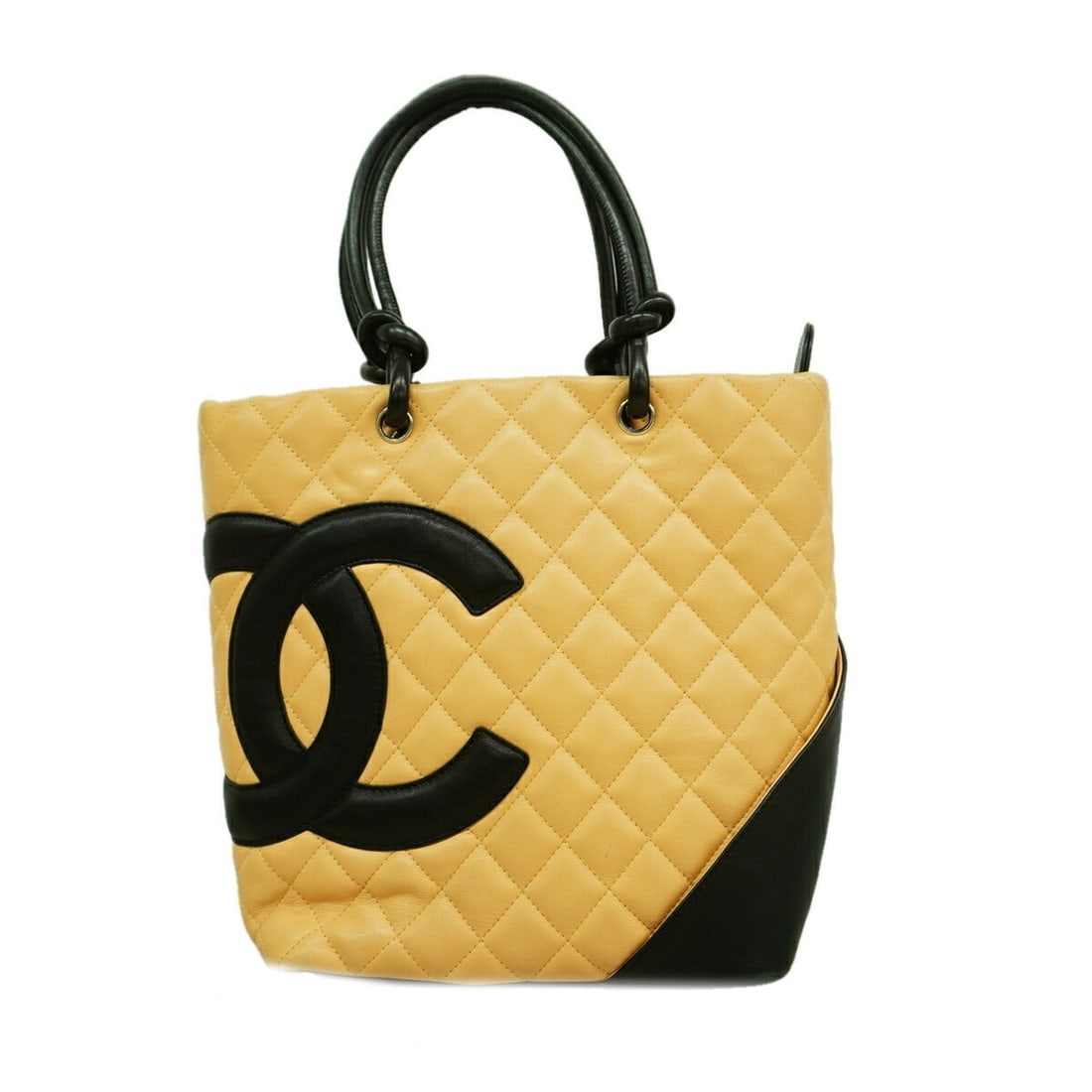 Chanel Cambon Lambskin Tote Bag, Beige & Black, Women's