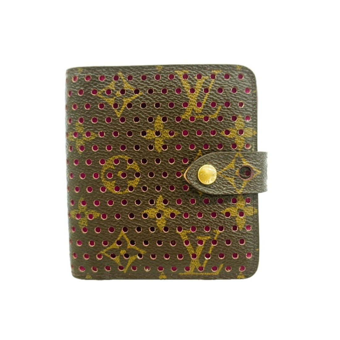 Louis Vuitton Monogram Perforated Compact Zip Wallet M95188 Fuchsia Brown Women's: --- Catalog ---Category: SizeSize (HxWxD): 10cm x 11cm x 3cm / 3.93'' x 4.33'' x 1.18''Category: DesignType: Wallet (bi-fold)Color: Brown, FuchsiaGender: WomenCategory: GeneralMPN: M95188Brand: Louis 