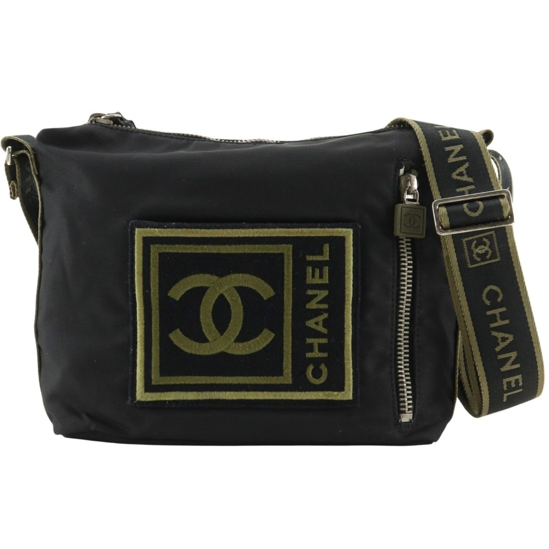 Chanel CHANEL Sports Line Shoulder Bag, Nylon Canvas, Black/Khaki, A5, Women's: --- Catalog ---Category: SizeSize (HxWxD): 21cm x 24cm x 9cm / 8.26'' x 9.44'' x 3.54''Category: DesignType: Shoulder bagColor: Black, KhakiGender: WomenMaterial: Nylon canvas Category: GeneralBrand: 