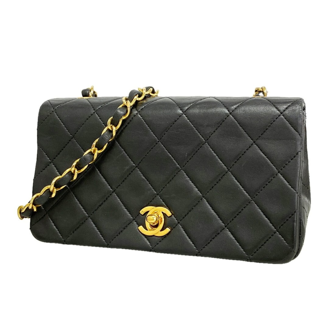 Chanel Matelassé Chain Shoulder Bag, Lambskin, Black, Women's, OP012361