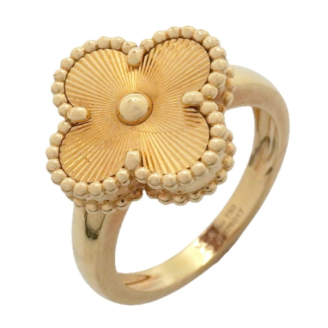Van Cleef & Arpels Alhambra Guilloche Ring, 18K Yellow Gold, Size 53, Ladies': --- Catalog ---Category: SizeUS Size: 6.5Brand Size: 53Category: DesignType: Band ringGender: WomenMaterial: Yellow gold (18K)Category: GeneralBrand: Van Cleef & Arpels--- Item List ---Section: Condit