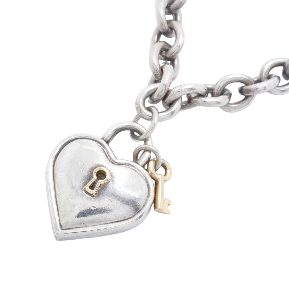 Tiffany & Co. Heart Lock Key Necklace, 18K Yellow Gold (KYG), Sterling Silver 925, Women's