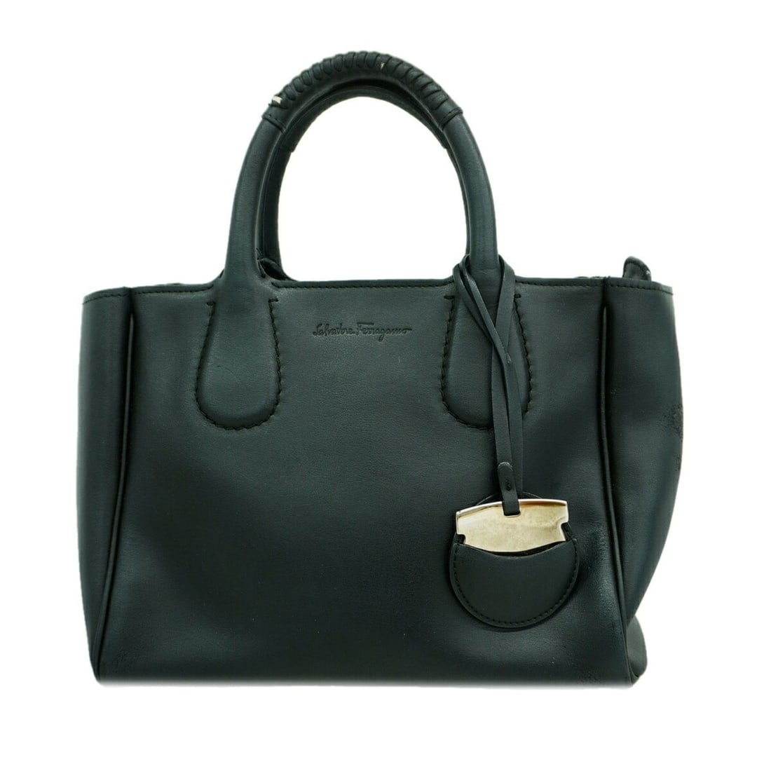 Salvatore Ferragamo Gancini Leather Handbag, Black, Women's