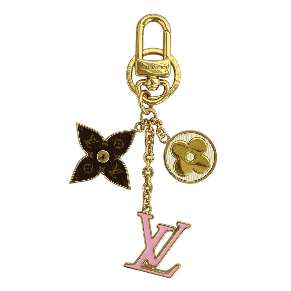 Louis Vuitton Keychain Charm Monogram Flower LV Initials Spring Street M01187 Gold Multicolor