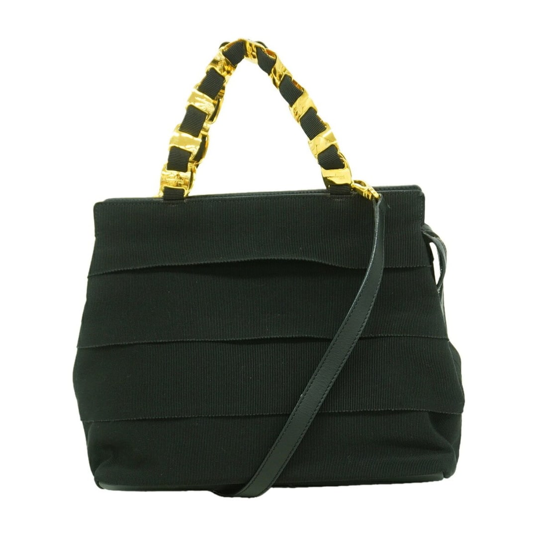 Salvatore Ferragamo Vara Nylon Canvas Handbag, Black, 2-way Bag for Women