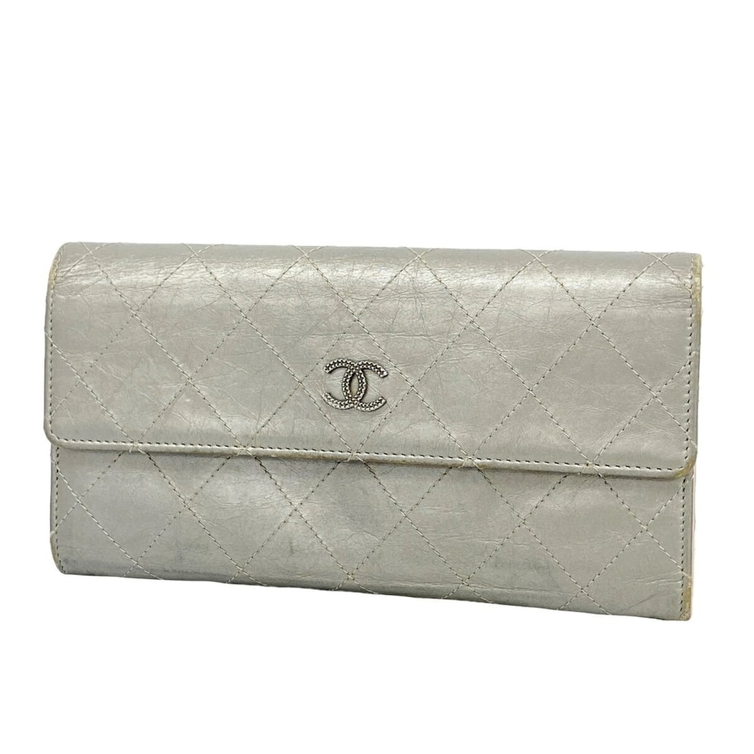 Chanel long wallet, Matelassé, lambskin, gray, women's.
