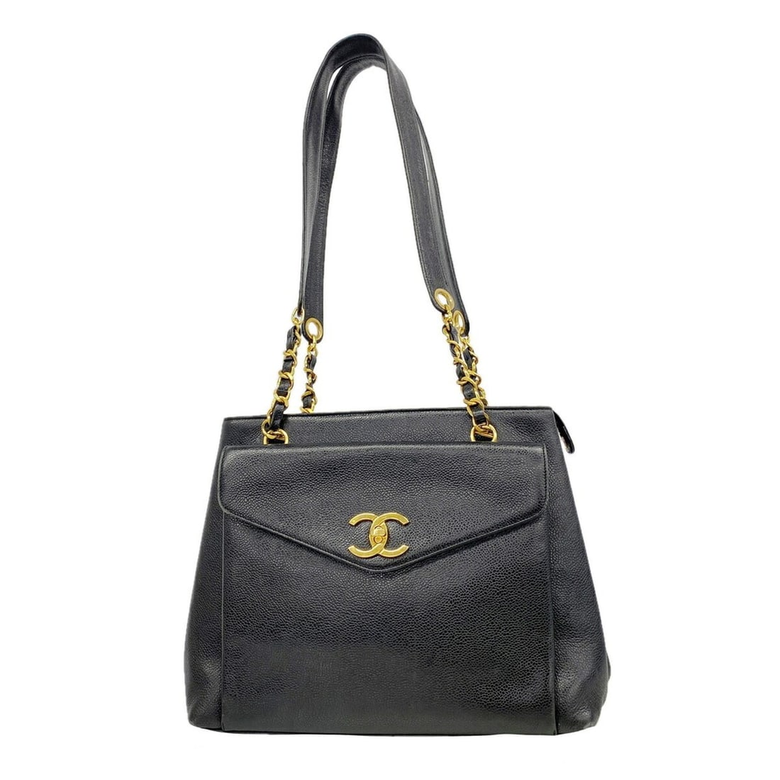 Chanel Shoulder Bag, Caviar Leather, Black, Women's: --- Catalog ---Category: SizeSize (HxWxD): 25cm x 30cm x 9cm / 9.84'' x 11.81'' x 3.54''Category: DesignType: Shoulder bagColor: BlackGender: WomenMaterial: Grained Calfskin Hardware Color: GoldCatego
