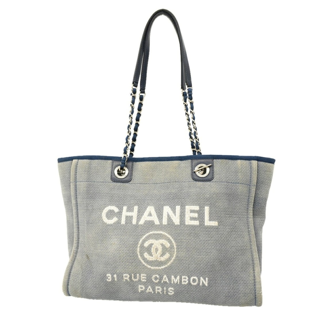 Chanel Deauville Canvas Chain Tote Bag, Blue, for Women: --- Catalog ---Category: SizeSize (HxWxD): 27.5cm x 34cm x 16cm / 10.82'' x 13.38'' x 6.29''Category: DesignType: Tote bagColor: BlueGender: WomenMaterial: Canvas Hardware Color: SilverCategory: Gener