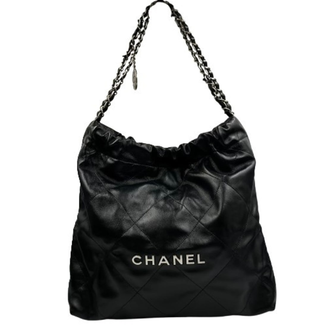 CHANEL 22 Small Chain Shoulder Bag, Black Leather