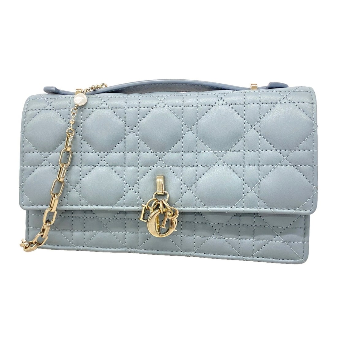 Christian Dior Cannage Leather Handbag, Blue Champagne, 2-way Bag for Women