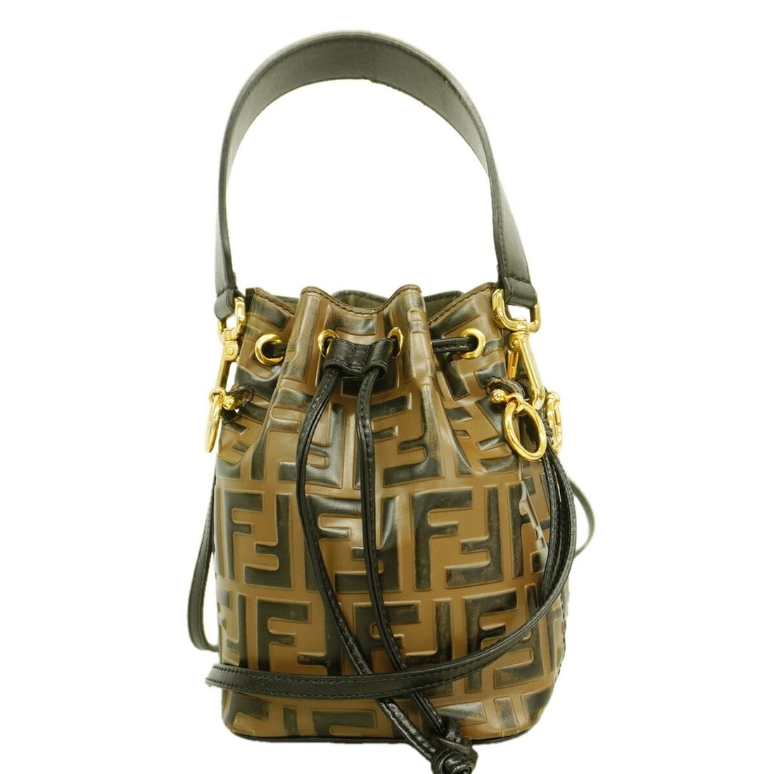Fendi Zucca Montresor Leather Handbag, Brown & Black, 2-way Bag for Women: --- Catalog ---Category: SizeSize (HxWxD): 18cm x 12.5cm x 10cm / 7.08'' x 4.92'' x 3.93''Category: DesignType: HandbagColor: Black, BrownGender: WomenMaterial: Leather Hardware Color: GoldCategory: G