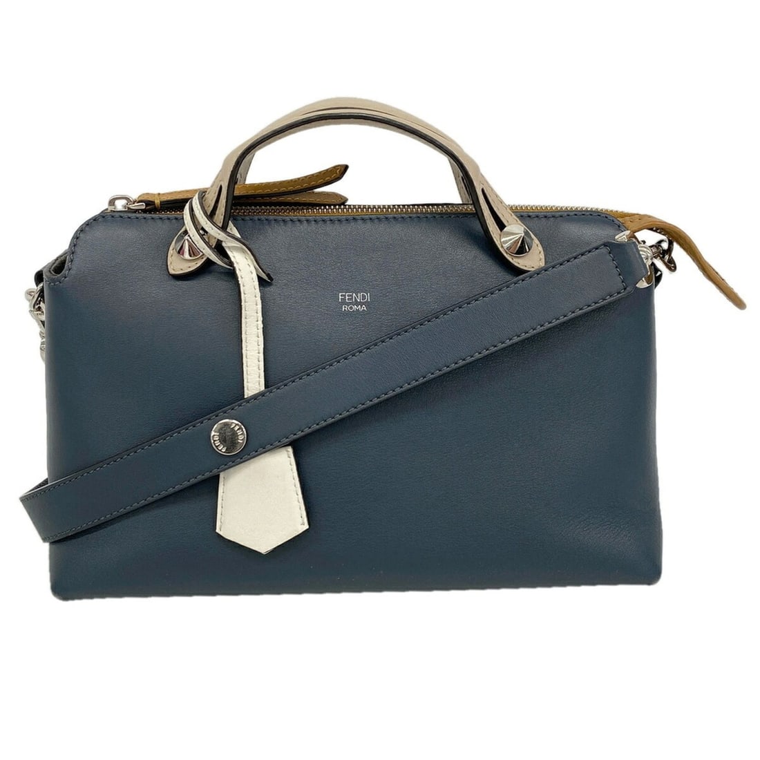 Fendi Peekaboo By The Way Leather Handbag, Navy Brown, 2-way bag for women