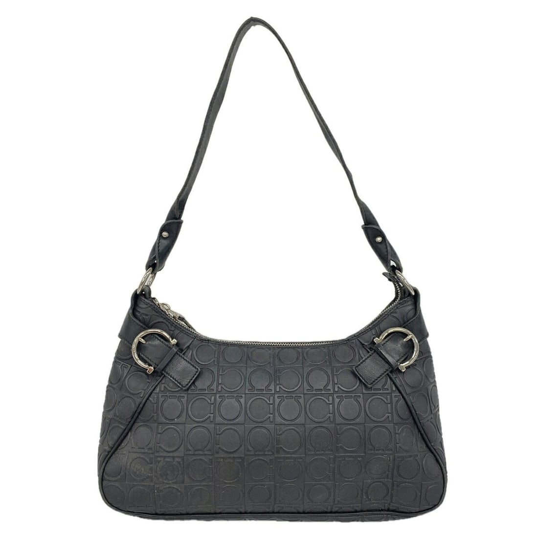 Salvatore Ferragamo Gancini Leather Handbag, Black, Women's