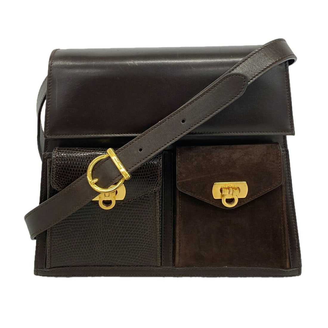 Salvatore Ferragamo Gancini Leather Shoulder Bag, Brown, Women's