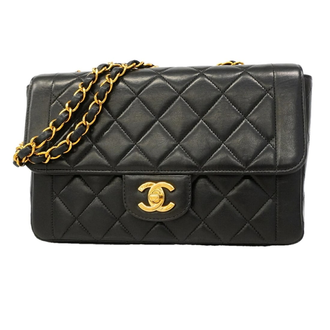 Chanel Matelassé Shoulder Bag with Double Chain, Lambskin, Black, Women's