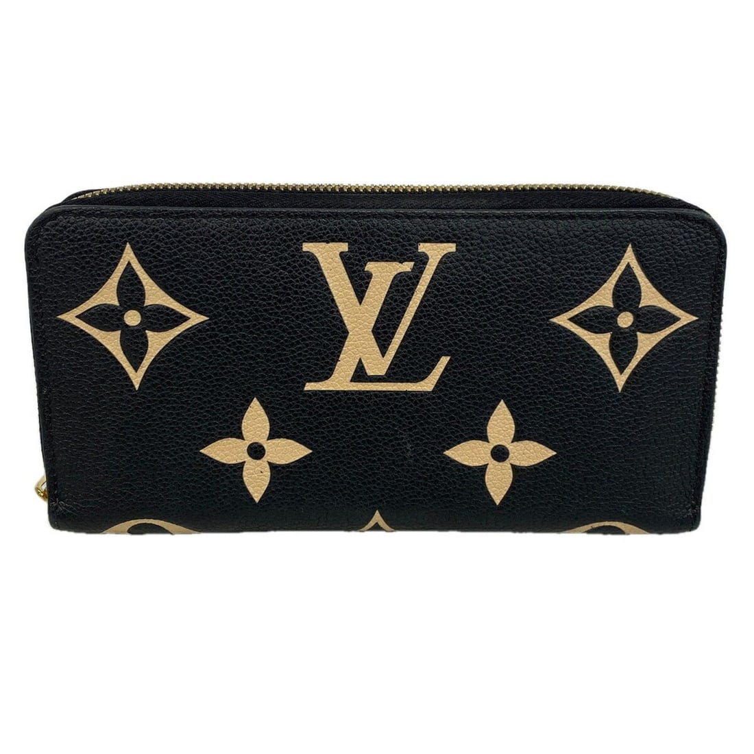 Louis Vuitton Monogram Empreinte Bicolor Zippy Wallet M82338 Black Beige Women's Long