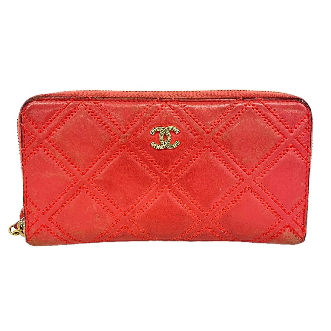 Chanel long wallet, Matelassé leather, pink, women's.
