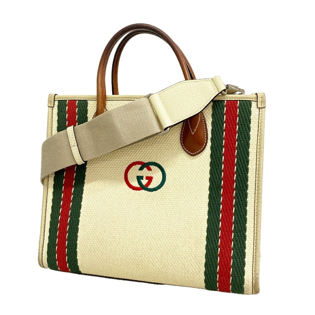 Gucci Interlocking G Tote Bag 701737 Canvas Ivory Brown 2-way for Women: --- Catalog ---Category: SizeSize (HxWxD): 26cm x 31cm x 10.5cm / 10.23'' x 12.2'' x 4.13''Category: DesignType: Tote bagColor: Brown, IvoryGender: WomenMaterial: Canvas Hardware Color: SilverCategory