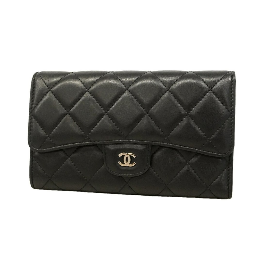 Chanel Tri-fold Long Wallet, Matelassé Lambskin, Black, Women's: --- Catalog ---Category: SizeSize (HxWxD): 11.5cm x 18cm x 3cm / 4.52'' x 7.08'' x 1.18''Category: DesignType: Long wallet (tri-fold)Color: BlackGender: WomenMaterial: Leather Leather/Fur Type: Lambsk
