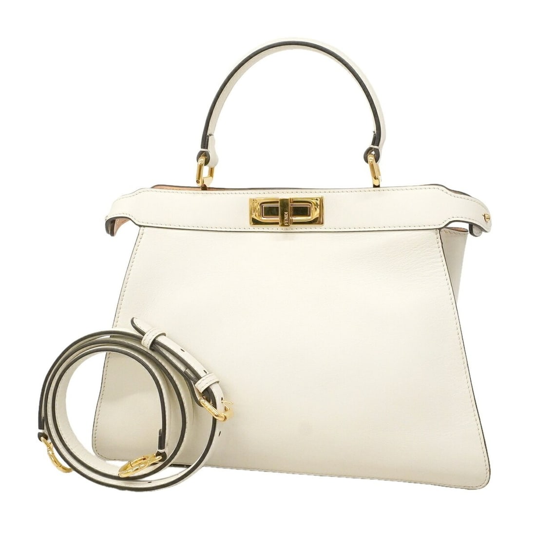 Fendi Peekaboo I.U. Leather Handbag, White, 2-way Bag for Women: --- Catalog ---Category: SizeSize (HxWxD): 25cm x 33cm x 11.5cm / 9.84'' x 12.99'' x 4.52''Category: DesignType: HandbagColor: WhiteGender: WomenMaterial: Leather Hardware Color: GoldCategory: General