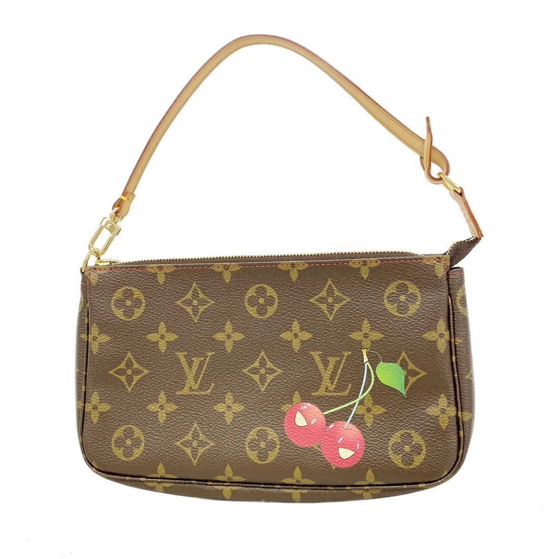 Louis Vuitton Monogram Cherry Pochette Accessoires M95008 Brown Red Takashi Murakami Collaboration