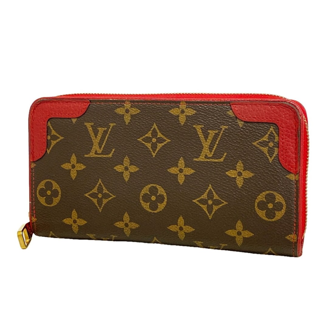 Louis Vuitton Monogram Zippy Wallet Retiro M61854 Brown Cerise Women's Long