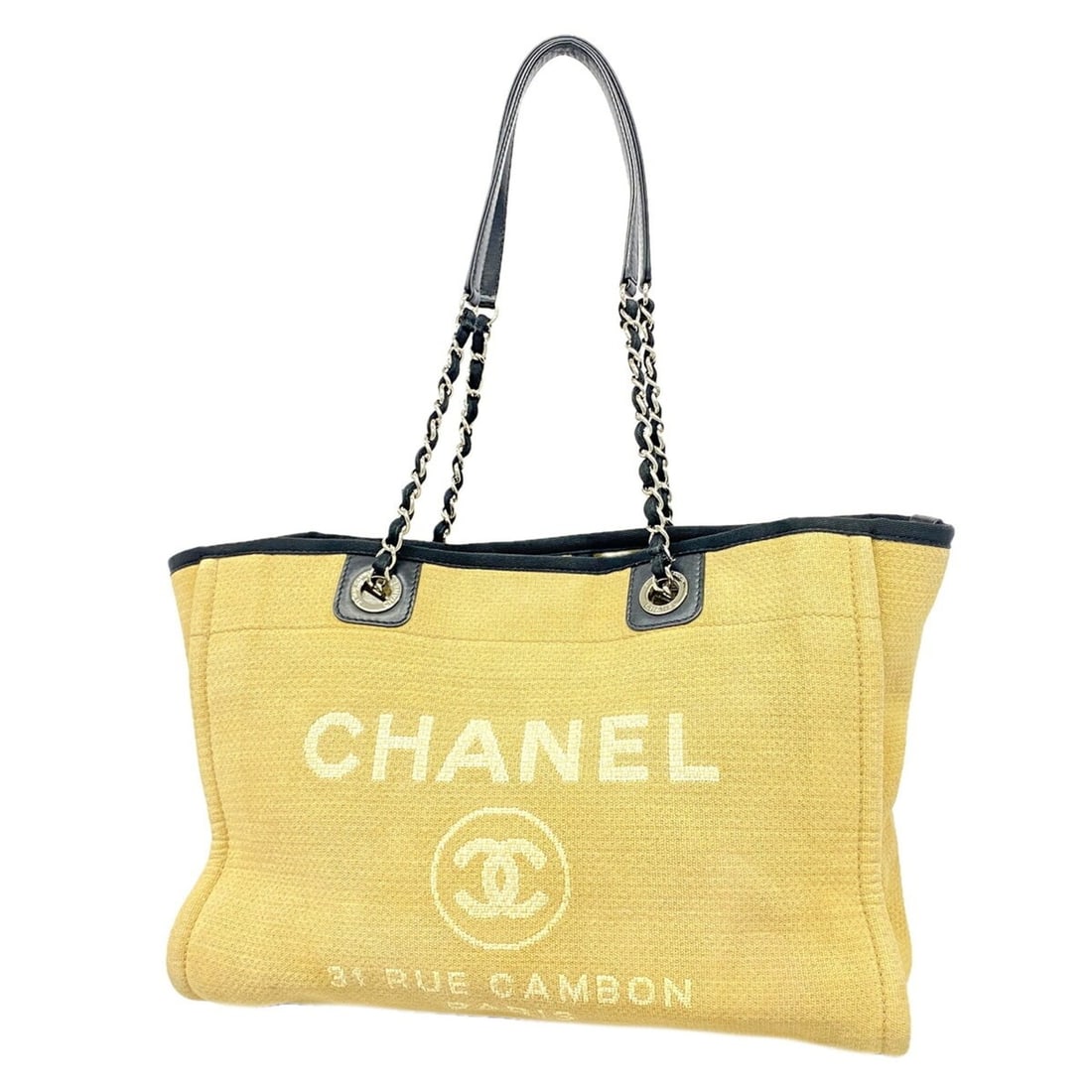 Chanel Deauville Chain Tote Bag, Canvas, Beige/Black, Women's: --- Catalog ---Category: SizeSize (HxWxD): 27.5cm x 35cm x 16cm / 10.82'' x 13.77'' x 6.29''Category: DesignType: Tote bagColor: Beige, BlackGender: WomenMaterial: Canvas Hardware Color: SilverCategor