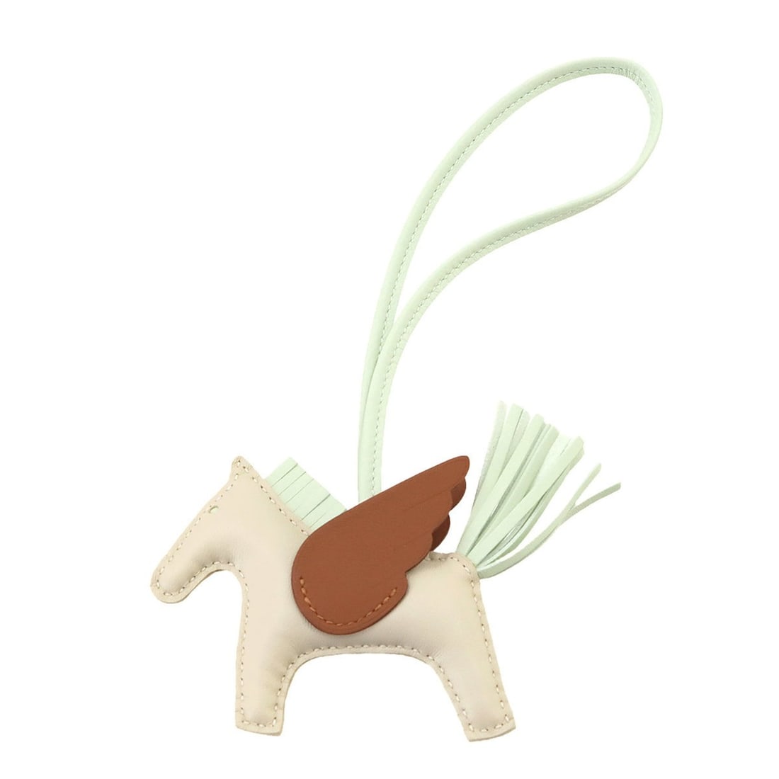 Hermes Rodeo Pegasus PM Accessory Bag Charm, Agneau Milo Swift Leather, Craie Vert Fizz, Gold, B