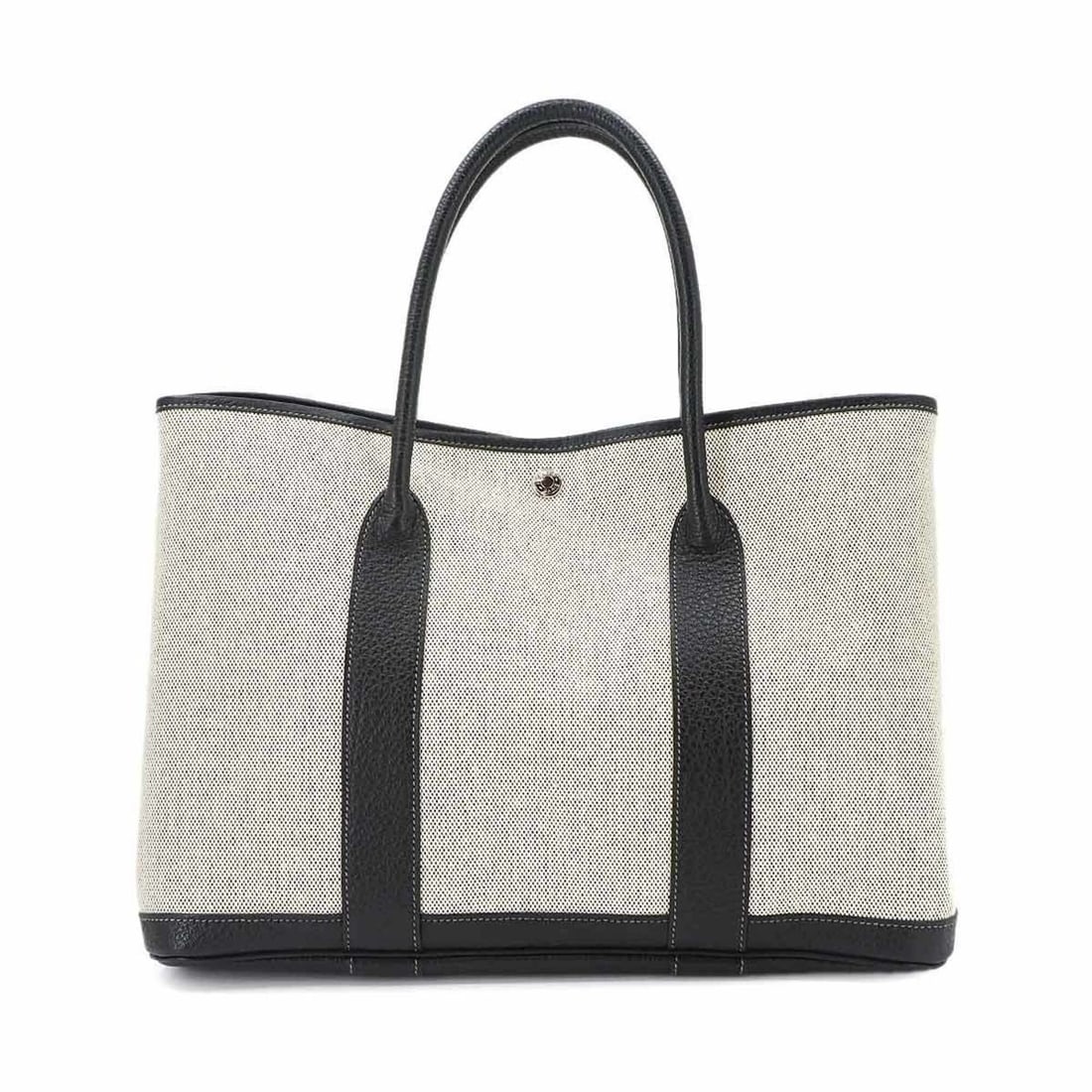 Hermes Garden 36 PM Tote Handbag, Toile H Leather, Black/Gray, ?J Stamp, Party