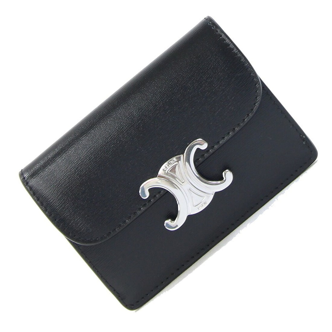 Celine business card holder/card case, Triomphe flap holder, 10I583DPV.38SI, black shiny calfskin,