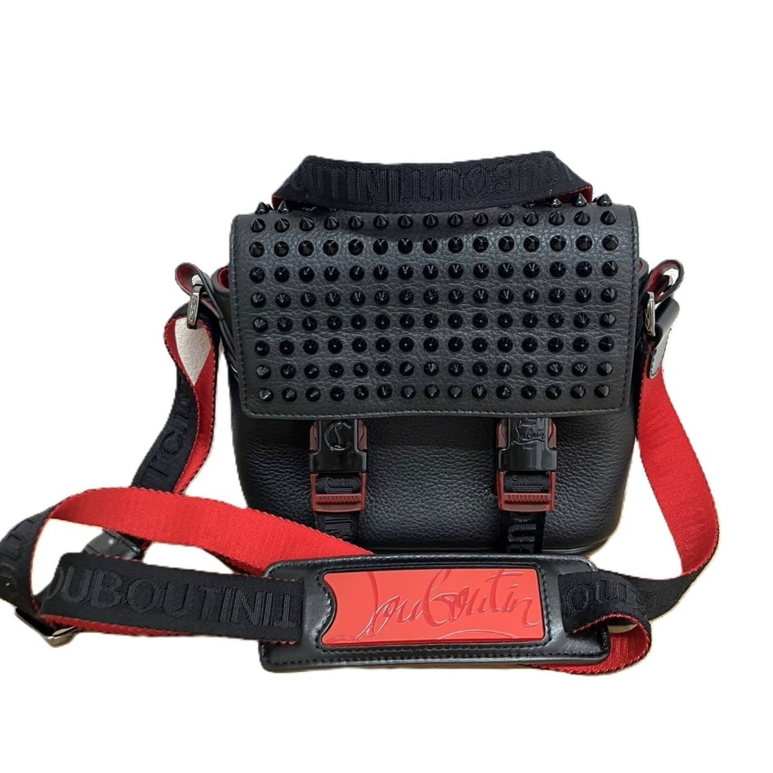 Christian Louboutin Rubiclic Spike Small Shoulder Bag, Black x Red