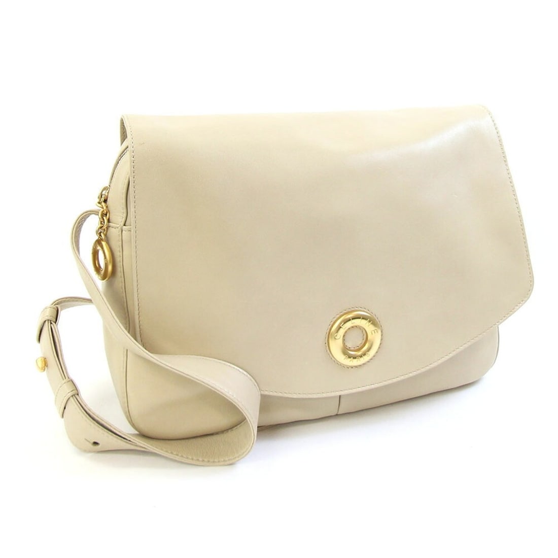 Celine Shoulder Bag, Yellow Beige Leather Crossbody, Vintage, Women's