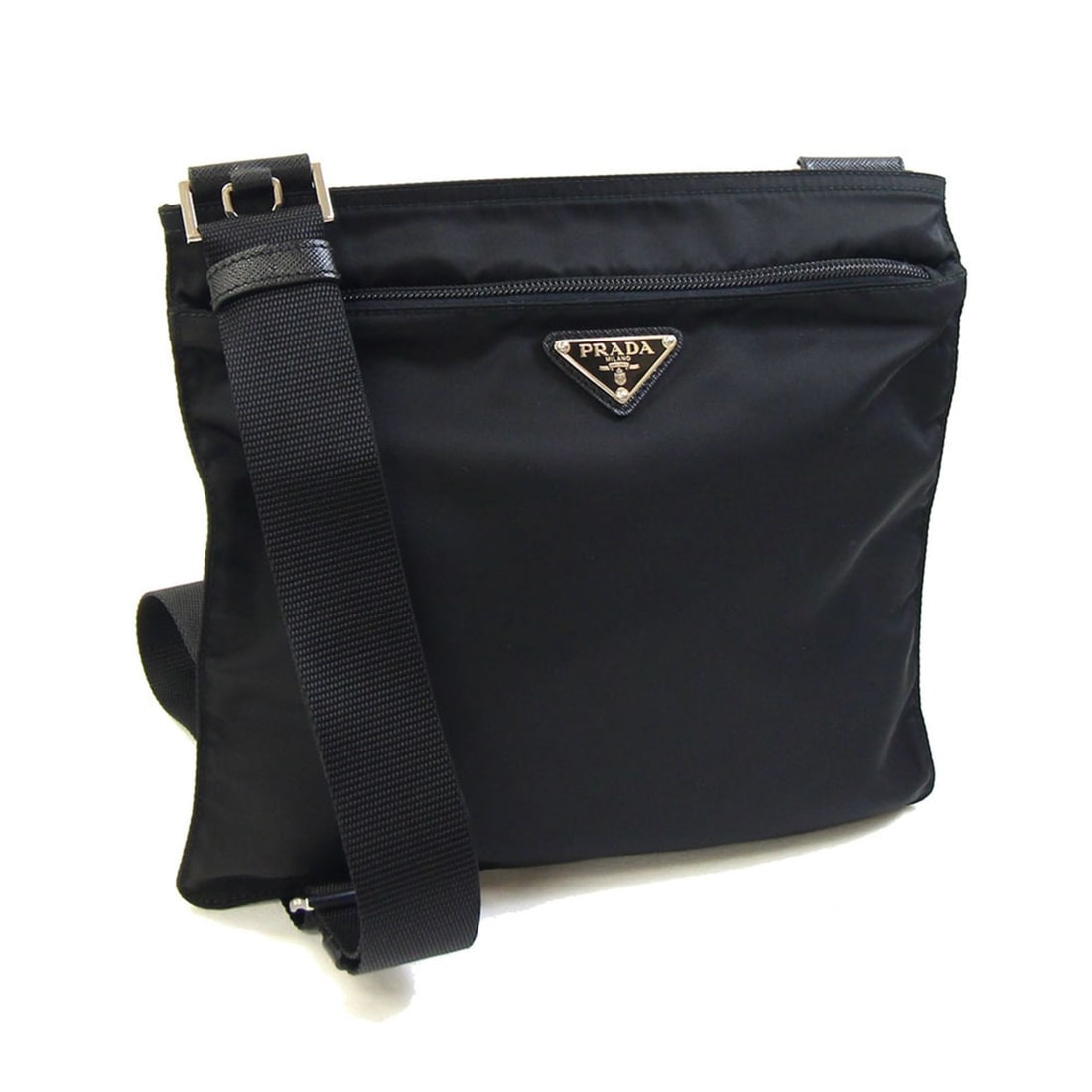 Prada Shoulder Bag, Black Nylon Leather, Flat Crossbody, Women's PRADA