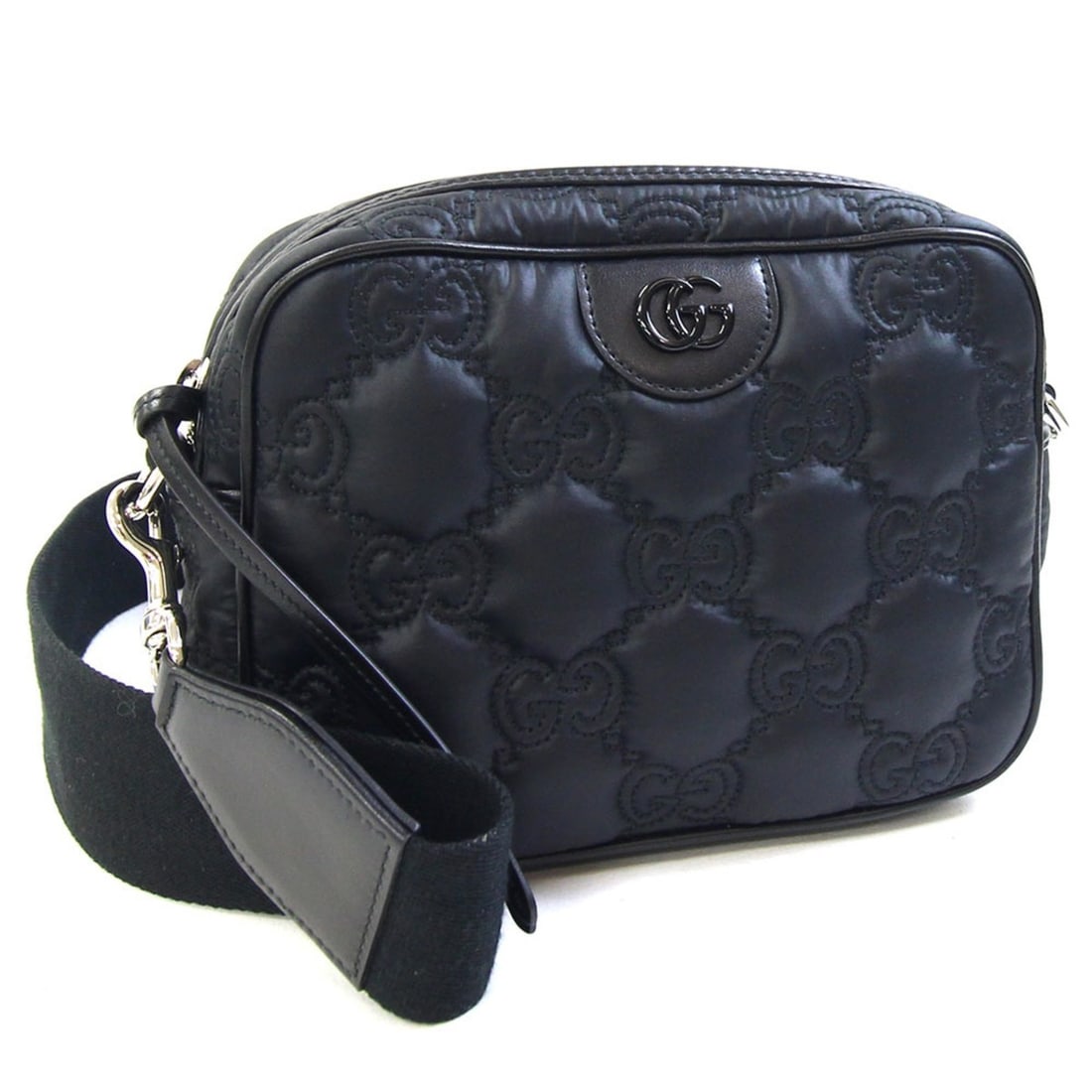 Gucci GG Matelassé Small Shoulder Bag, Black Nylon Leather Crossbody Bag