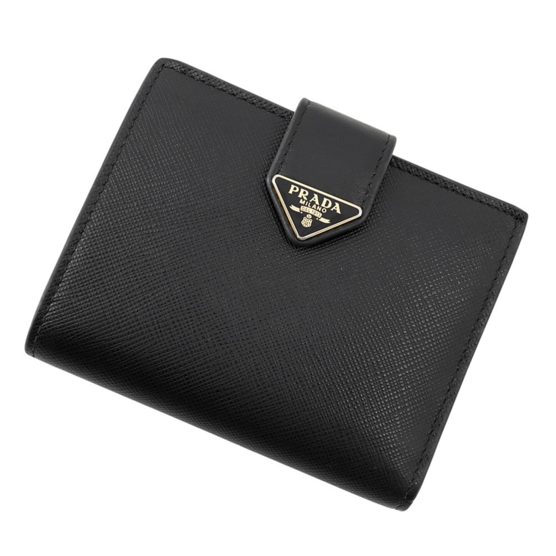 Prada Bi-fold Wallet Triangle Saffiano 1MV204 PRADA Black WALLET