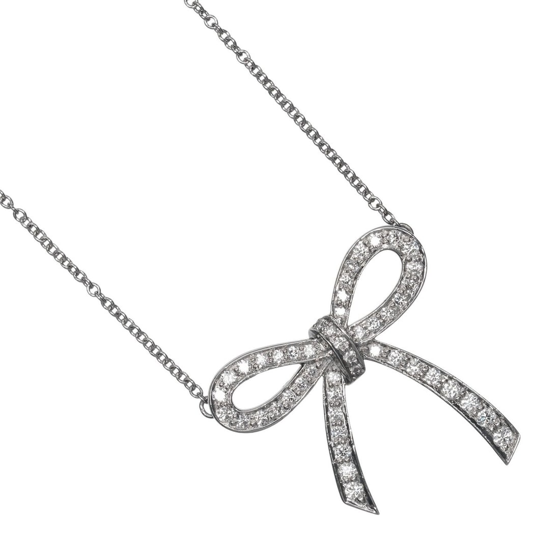 Tiffany & Co. Ribbon Necklace, Pt950 Platinum, Diamond, Approx. 5.25g.