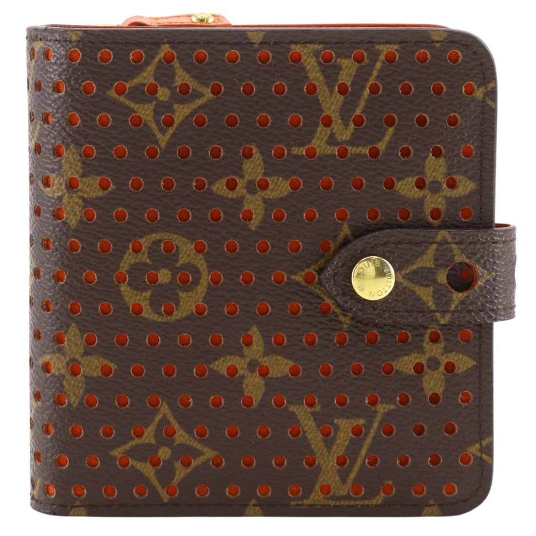 Louis Vuitton Compact Zip Bi-fold Wallet, Monogram Perfo M95189, Canvas, 2006, Brown/Orange, MI0046,