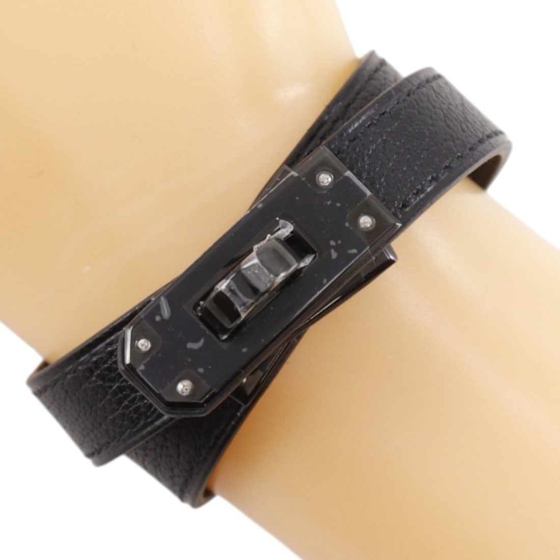 Hermes Kelly Bracelet Double Tour, Monochrome Chevre Leather, 2024 Model, Black, Approx. 18.2g,