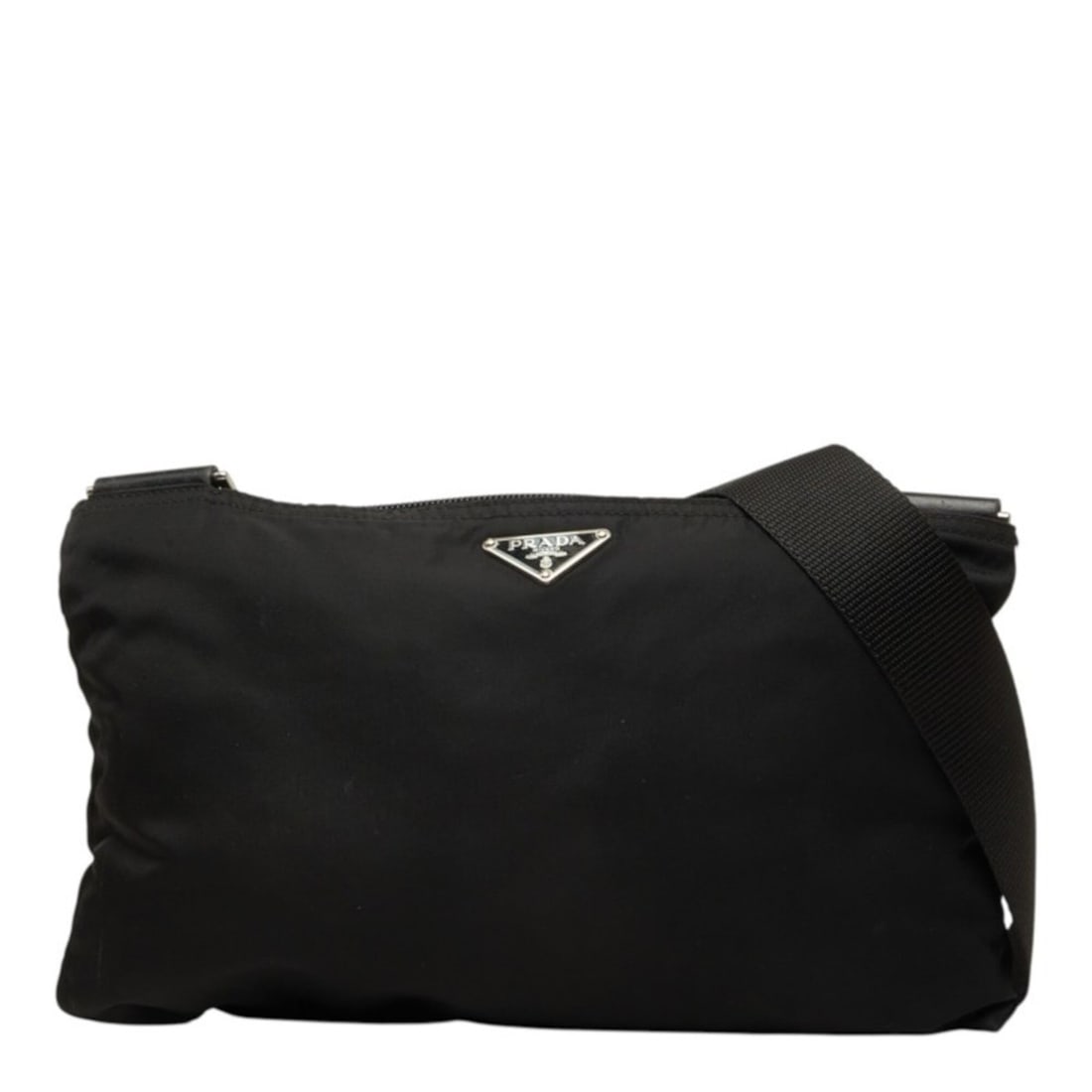 Prada Triangle Logo Plate Crossbody Shoulder Bag, Black Nylon, Women's PRADA