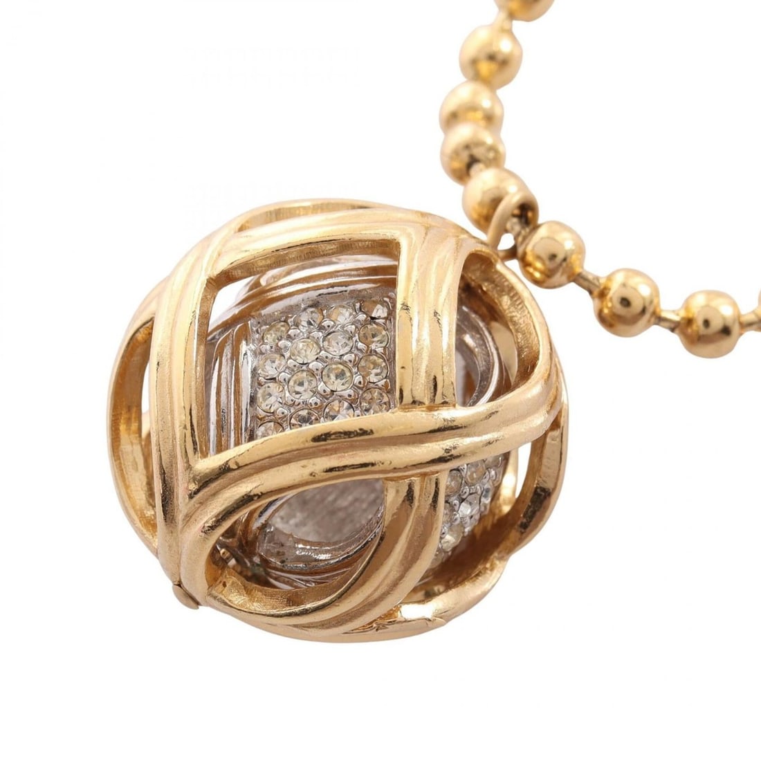 Christian Dior Dior Ball Necklace Jewelry GP (Gold Plated) Metal Rhinestone Women's Gold Tone Silver