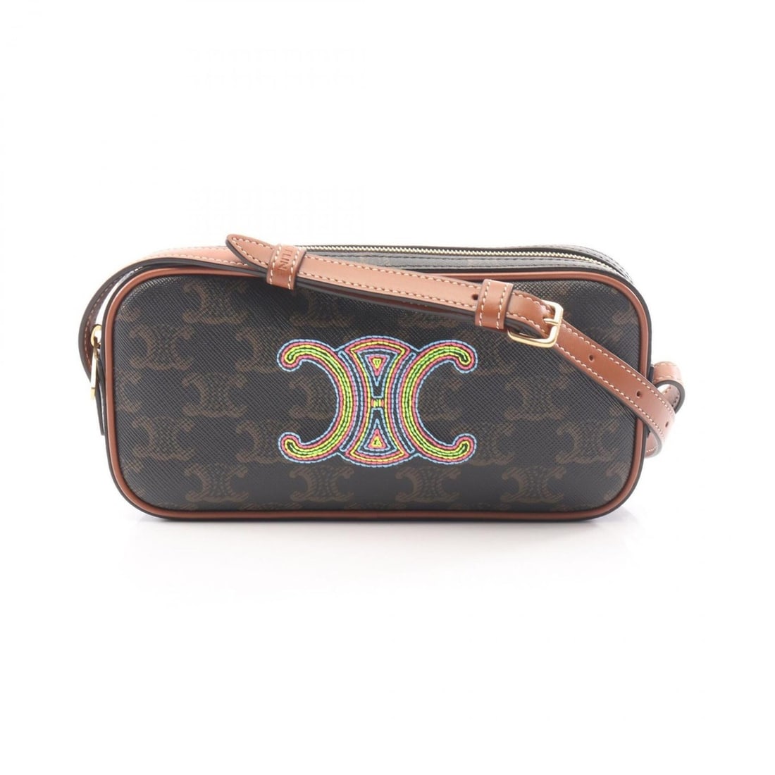 Celine Cuir Triomphe Mini Camera Bag, Shoulder Handbag, Coated Canvas Leather, Women's, Black,