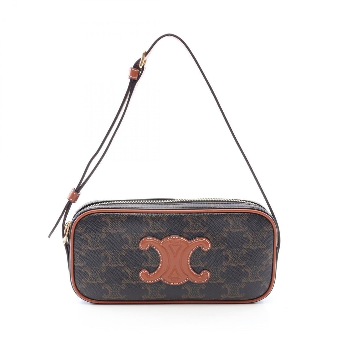 Celine Cuile Triomphe Mini Camera Bag, Shoulder Handbag, Coated Canvas Leather, Women's, Black/Brown