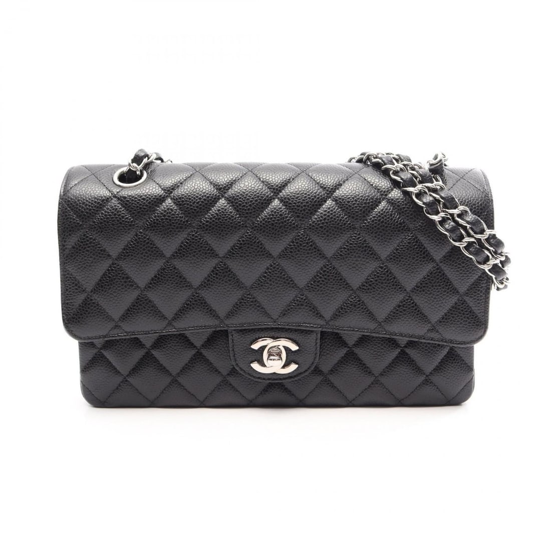 Chanel Matelassé Double Flap Shoulder Bag/Handbag, Caviar Leather (Grained Calfskin), Women's,: --- Catalog ---Category: SizeSize (HxWxD): 16cm x 25cm x 6.5cm / 6.29'' x 9.84'' x 2.55''Category: DesignType: Handbag, Shoulder bagColor: BlackGender: WomenMaterial: Grained Calfskin Category: Genera