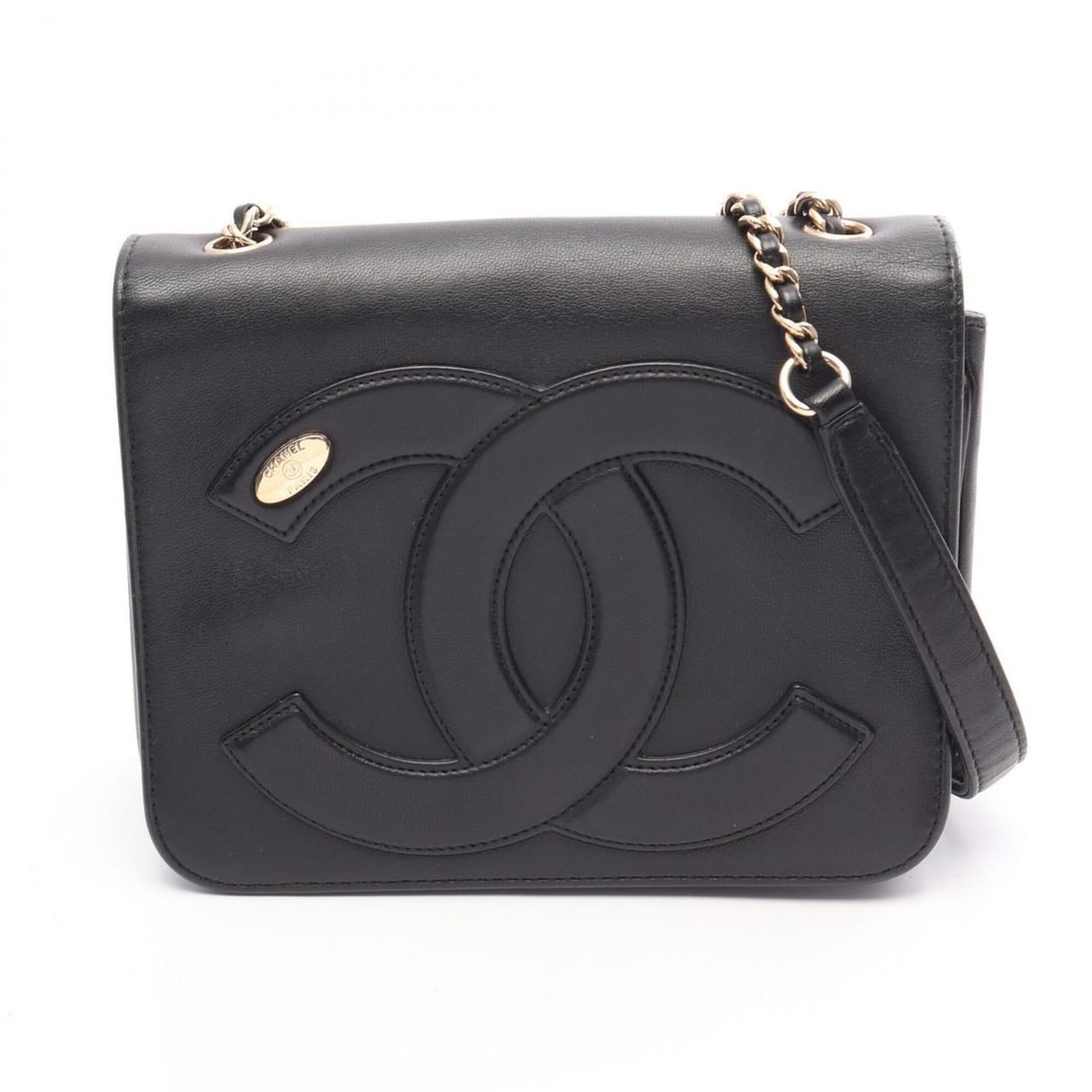 Chanel Coco Mark Full Flap Shoulder Bag Handbag Lambskin Leather Women's Black: --- Catalog ---Category: SizeSize (HxWxD): 15cm x 18cm x 5cm / 5.9'' x 7.08'' x 1.96''Category: DesignType: Handbag, Shoulder bagColor: BlackGender: WomenMaterial: Leather Leather/Fur Type: LambskinCa